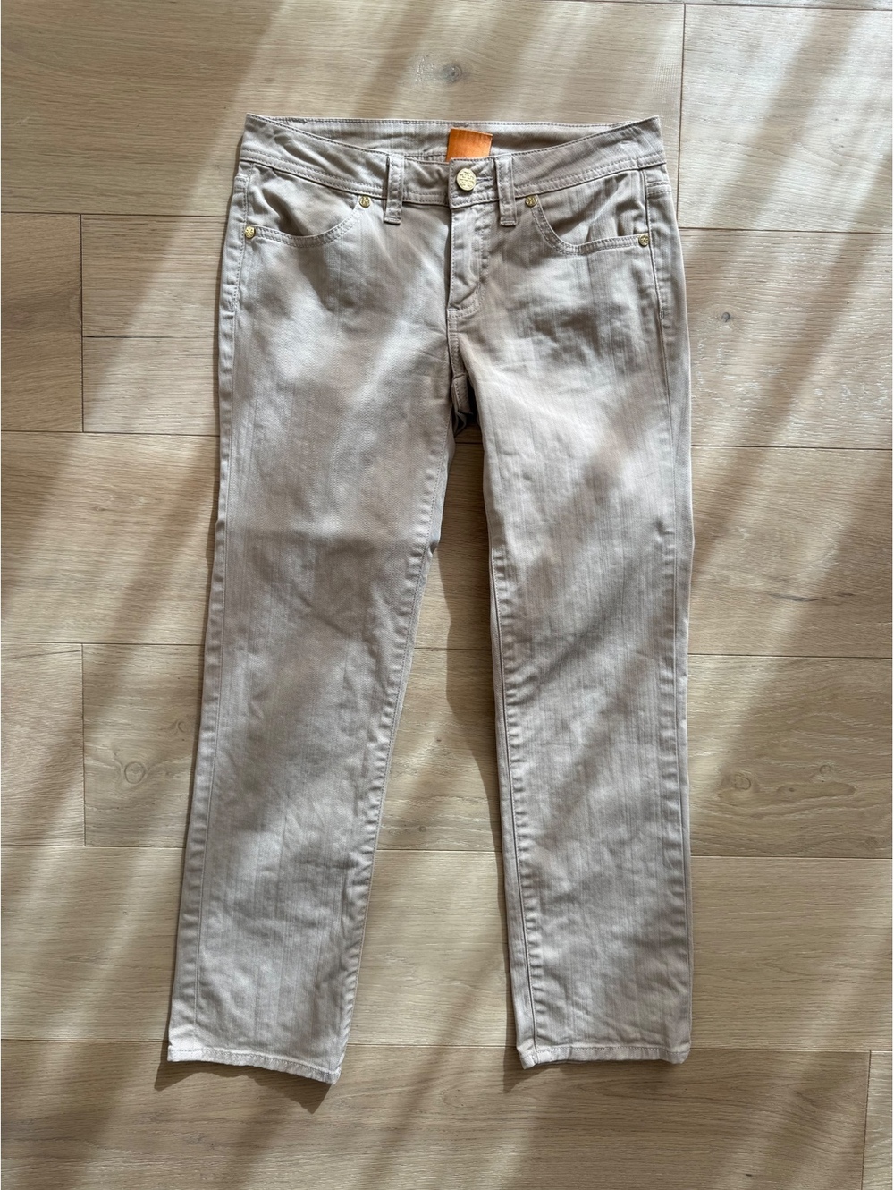 Tory Burch Cropped Jeans Size 25 Tan Beige Straight Leg Stretch Denim